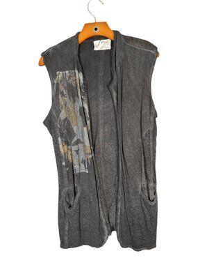 Jaga Distressed Faded Open Vest Art to Wear Lagenlook Edgy Grunge M